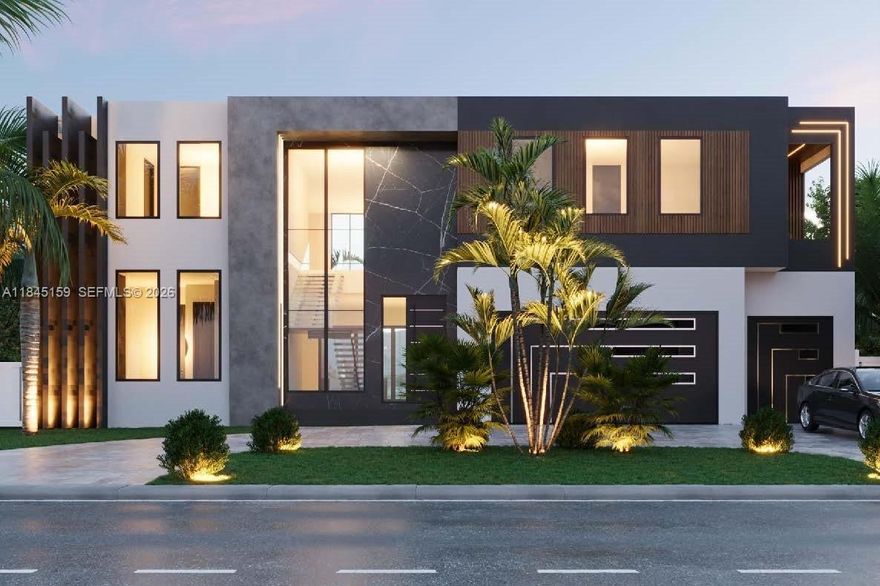 Stunning new construction home featuring 90ft dock, 5 bedrooms, 6 full bathrooms, 2 half bathrooms, and cutting-edge modern design. This architecturally impressive residence offers open-concept living, stunning water views, high ceilings, and top-tier finishes throughout. Floor-to-ceiling windows and warm wood accents create a perfect balance of elegance and natural light. Currently under construction – estimated completion by June/2026. No fixed bridges. 5000sqft under AC. 6730sqft total. Lot has 9000sqft.
Renderings shown are for illustrative purposes and final finishes may vary. Don’t miss the opportunity to own a truly unique and luxurious home!