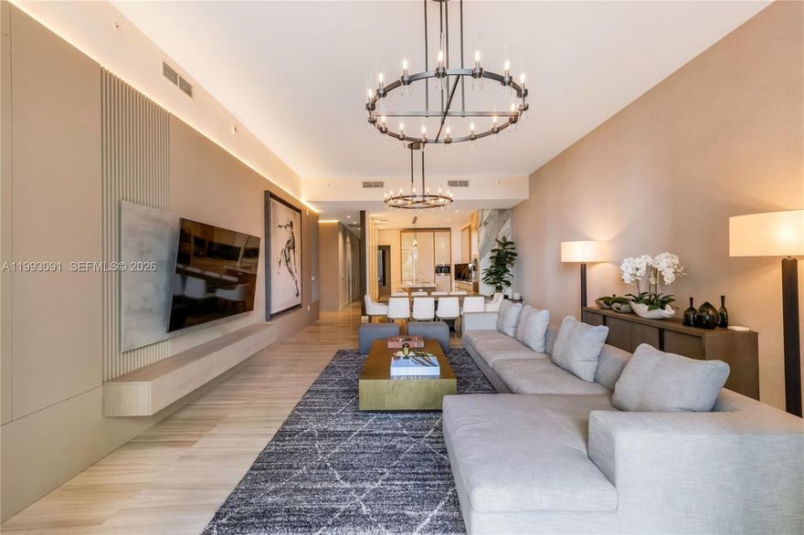 Rarely available 4-bedroom residence at the ultra-prestigious Two Park Grove, offered fully furnished and turnkey. This home features sweeping bay and city views through dramatic 12-foot floor-to-ceiling glass, with refined interiors including Italian cabinetry, stone countertops, and Sub-Zero and Wolf appliances. Park Grove delivers a world-class, full-service lifestyle, with 24-hour concierge and valet, private bayview dining and entertaining spaces, state-of-the-art fitness center with spa and saunas, screening room, wine cellar, and resort-style pools with cabanas. Ideally positioned in the heart of Coconut Grove, just steps from CocoWalk, top-tier dining, Fresh Market, Marina and waterfront parks.