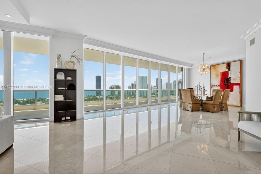 ENTER AVENTURA'S MOST PRESTIGIOUS ADDRESS "PORTO VITA" TO PRIVATE ELEVATOR FOYER AND BE WOWED BY THIS RARELY SEEN 5,141 SQFT RESIDENCE. IMMEDIATELY + THROUGHOUT SEE THE BEST VIEWS IN TOWN OF THE DIRECT OCEAN OVER GOLDEN BEACH + INTERCOSTAL ON THE EAST AND FABULOUS RENOWNED TURNBERRY ISLE GOLF COURSE TO THE WEST FROM SPACIOUS FLOW THROUGH FLOOR PLAN. DECORATED WITH THE FINEST FURNISHINGS. 4 BEDROOM EN SUITES, OVERSIZED MASTER SUITE WITH 2 FULL BATHS-FACING OCEAN + HOUSEKEEPER QUARTERS + DEN + HUGE LIVING/DINING KITCHEN AREAS + LARGE LAUNDRY ROOM + 6.5 BATHROOMS. SPACIOUS WRAPAROUND TERRACES ON TWO SIDES. A GEM!