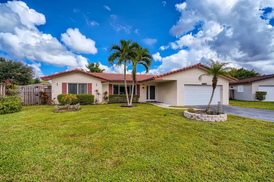 Prepare to be impressed as you enter this wonderfully maintained 3 bedrooms, 2 bathroom home located on a cul-de-sac in Coral Springs! You are greeted by an open concept living space as you enter the home, ideal for entertaining. You will fall in love with the well-acquainted kitchen, with ample cabinets and counter space and sleek stainless steel appliances. The primary bedroom showcases a large closet and an en-suite bathroom. This home boasts a remarkable outdoor space, with a spacious screened patio and an impressive inground pool, ideal for relaxing and entertaining guests! This home is located near shopping, restaurants, major roadways, parks, and schools. Do not miss seeing this impressive home!
