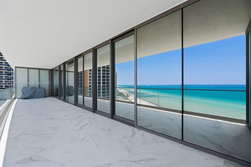 Armani Casa three bedrooms, service quarters, den, five bathrooms and powder room. Enjoy direct ocean views from living room and master bedroom and intracoastal views from the other bedrooms. Private elevator landing. Den can be easily converted to a bedroom. Residence comes with Subzero fridge and Wolf appliances, stone counter tops, Toto toilets and 10 ft ceilings. Over 1,000 sf on terraces equipped with outdoor kitchen. 48"x48" Statuario porcelain tile, recessed wood baseboards, finished his and her closets and motorized screen roller shades. Best line in the building with desirable east exposure. Amenities include: private oceanfront restaurant and bar, Armani fitness center and Spa with in-door and out-door rooms, heated pool, theater, direct access to the beach and more.