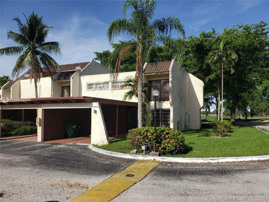 BEAUTIFUL TOWNHSE IN THE HEART OF KENDALE LAKES W/GOLF COURSE. ALL UNITS HERE WERE BUILT W/CAR PORTS ALONG W/PLENTY OF GUEST PARKING. COMMUNITY POOL IS ACROSS FROM THIS HOME. ENJOY THE SPACIOUS LIVING AREA W/TILES & HALF BATH DOWNSTAIRS. THE KITCHEN OVERLOOKS THE PATIO. IT HAS WHITE WOOD CABINETS & GRANITE COUNTER TOPS. THE LAUNDRY ROOM W/STACK WASHER & DRYER & TANKLESS WATERHEATER IS NEXT TO IT. THE COVERED TERRACE IS SCREEN ENCLOSED & FENCED IN. YOU CAN SEE THE GOLF COURSE FROM THE PATIO & MASTER BEDROOM UPSTAIRS. THE MASTER IS LARGE & ACCOMODATING W/A BIG WALK-IN CLOSET & MASTER BATHROOM.