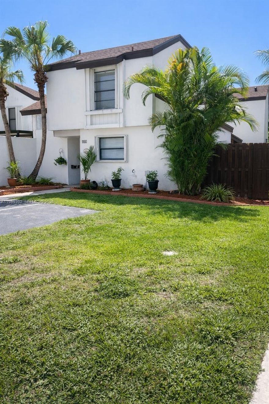 Beautiful 3-bedroom, 2-bath two-story townhouse located in the desirable Fontainebleau area. This home features a functional split floor plan with one bedroom conveniently located downstairs and two upstairs, offering flexibility for guests, family, or a home office. As a corner unit, it provides added privacy and a more open feel throughout. The bedrooms are comfortably sized with large closets, offering ample storage throughout the home. The property has been tastefully remodeled with modern finishes, making it move-in ready. Enjoy a spacious backyard, perfect for relaxing or entertaining. The home also includes a full-size washer and dryer for added convenience. Two assigned parking spaces are located directly in front of the unit, making daily living easy and accessible. Situated in a peaceful gated community with amenities including a pool and tennis courts, this property offers both comfort and lifestyle. Conveniently located near FIU, Doral, Miami International Airport, and major highways, providing easy access for commuting, dining, and shopping.