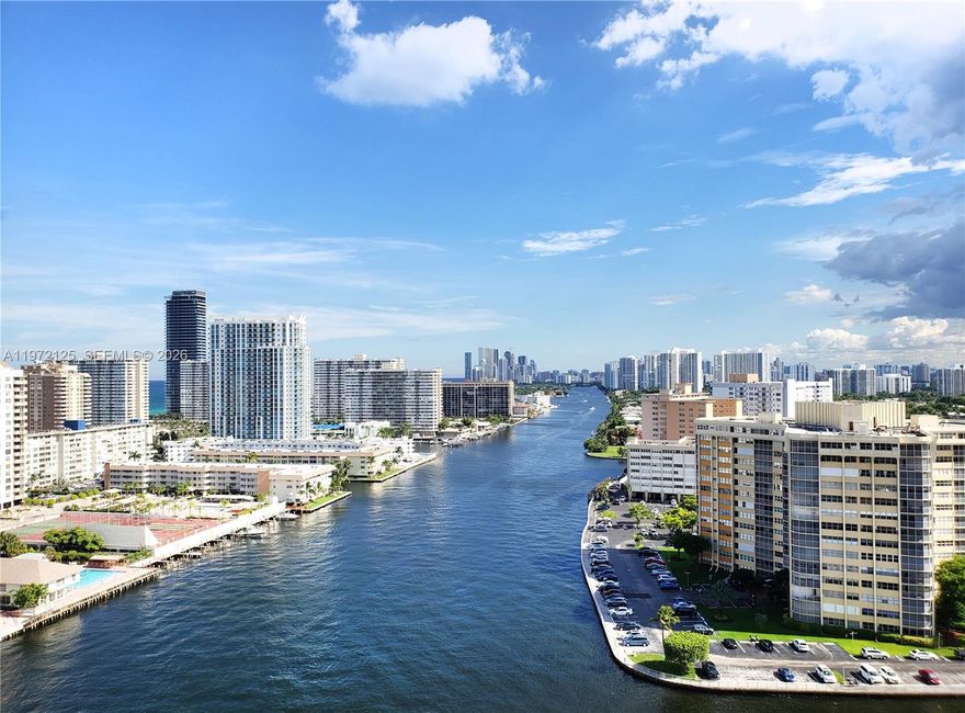 BEST R LINE in the building. South exposure, breathtaking views of the INTRACOASTAL, ocean and the city skyline from this bright, spacious and luxurious condo unit at exclusive and well LOCATED BEACHWALK RESORT HOTEL and Residences. Sold fully  furnished and decorated, floor to ceiling windows, open kitchen and large balconies to enjoy superb views. Great short term rental. Condo offers 2 separate private entrances to the unit (two doors) for greater income. One door with a 1 King size bed in master bedroom, sofa-bed in living area, washer and dryer inside unit, and the other door, a suite with  2 Full size beds and a full bathroom and balcony . Enjoy resort style amenities including private rooftop infinity pool, valet parking, beach service, complimentary shuttle to the Beach, pool, fitness center & restaurant with intracoastal views.