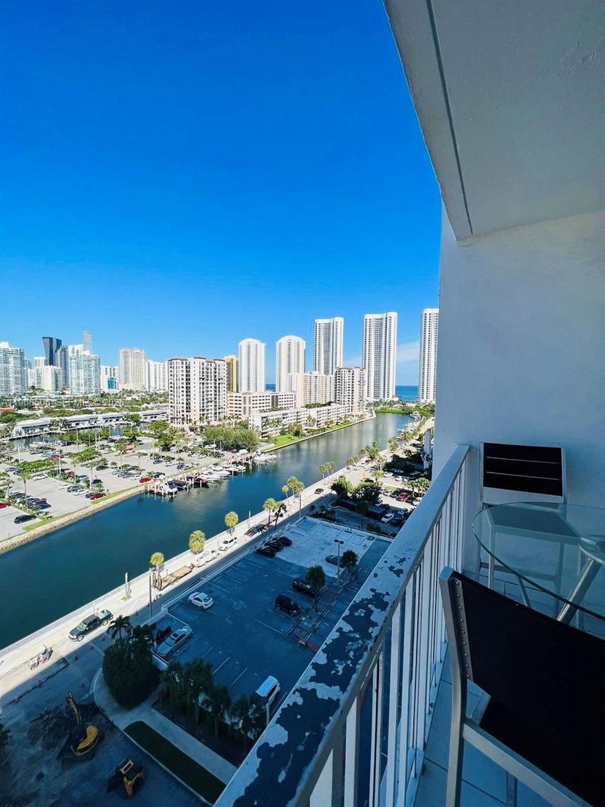 Great View from the balcony of the city of Sunny Isles, canal and Intercostal, excellent location. This Unit is rented.