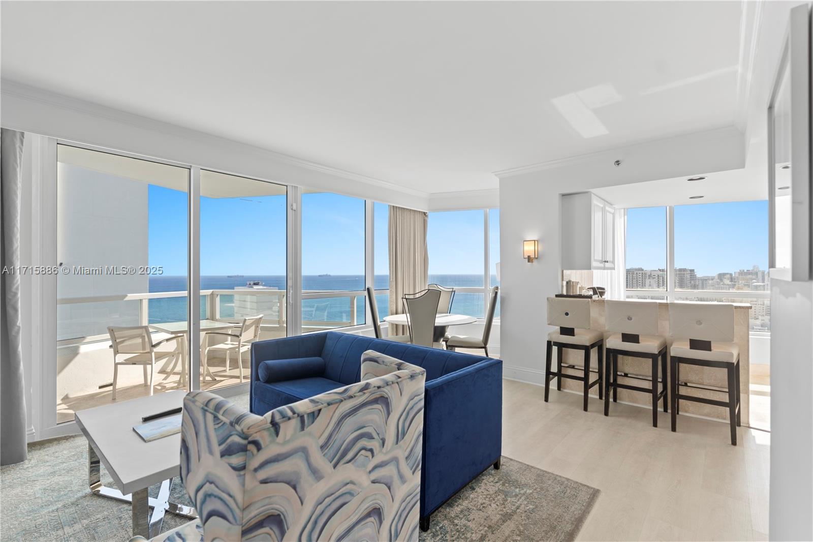 Stunning southeast corner 1-bedroom, 2-bathroom residence at Fontainebleau II, featuring beautiful ocean and city views. Experience luxurious, full-service, vacation-style living in this fully furnished turnkey unit, complete with an open kitchen, dining/living room, king bed, sleeper sofa, walk in closet, 2 balconies, washer/dryer and more. The Fontainebleau resort offers luxury amenities on 22 oceanfront acres, including award-winning restaurants, LIV night club, Lapis spa, and state-of-the-art fitness center. Maintenance includes: AC, local calls, electricity, valet + daily free breakfast in the owner’s lounge. Please click the virtual tour link to see a video of the property & contact me directly for more info.