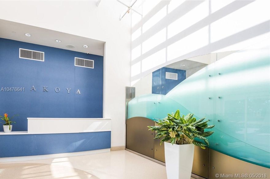 YEARLY RENTAL  $2100/M, SEASONAL 2400/M, MINIMUM 4/M FABULOUS 1/1 SPACIOUS BREATH TAKING OCEAN AND CITY VIEW WITH 2 BALCONIES. STAINLESS STEEL APPLIANCES, EUROPEAN STYLE KITCHEN CABINETS, WOODEN FLOORS THROUGHOUT, MARBLE IN BATHROOM. BEUTIFULLY FURNISHED UNIT. ENJOY THE AKOYA AMENITIES: STATE OF THE ART FITNESS CENTER OVERLOOKING THE OCEAN, JACUZZI, PUTTING GREEN, RACQUETBALL, CLUB HOUSE AND VALET PARKING. CLOSE TO SHOPPING CENTER, RESTAURANTS AND MORE. FOR MORE INFORMATION CALL LISTING AGENT 24 HRS IN ADVANCE TENANT IN UNIT. AVAILABLE JUNE 1ST