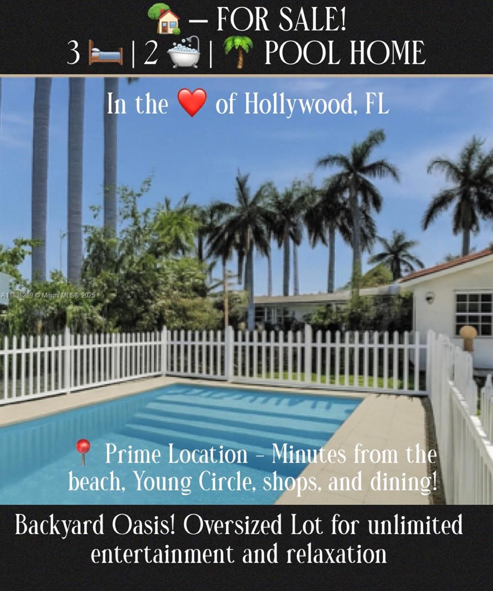 Oversized Lot with a Magnificent Backyard Oasis! Don't miss this beautifully updated 3 Bedroom / 2 Bath Pool Home on a spacious lot, designed for unlimited entertaining and relaxation. The true showstopper is the brand-new pool (2024 | $75K investment) paired with a custom putting green, creating your own private paradise.
Inside, enjoy a bright and modern layout with stylish upgrades throughout. Features include hurricane-impact doors for added safety and peace of mind. Located in a desirable neighborhood with NO rental restrictions, close to the beaches, shopping, dining, Young Circle! LOCATION LOCATION LOCATION! This home is perfect for Airbnb, seasonal use, or full-time living. This home is a MUST SEE — schedule your private tour today before it’s gone!