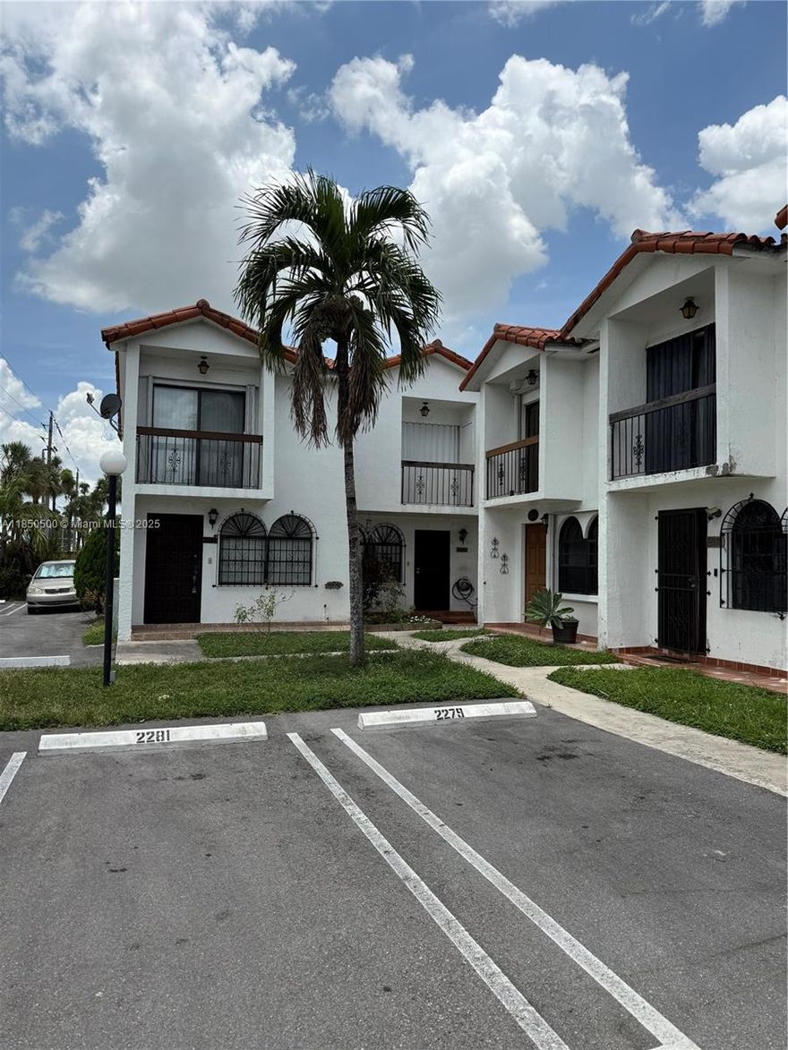 Perfect location in Hialeah. Cozy townhouse with 2 bedrooms and one full bathroom upstairs and one half bathroom downstairs. Screened backyard terrace, great for privacy. Sellers motivated, Will not last long!