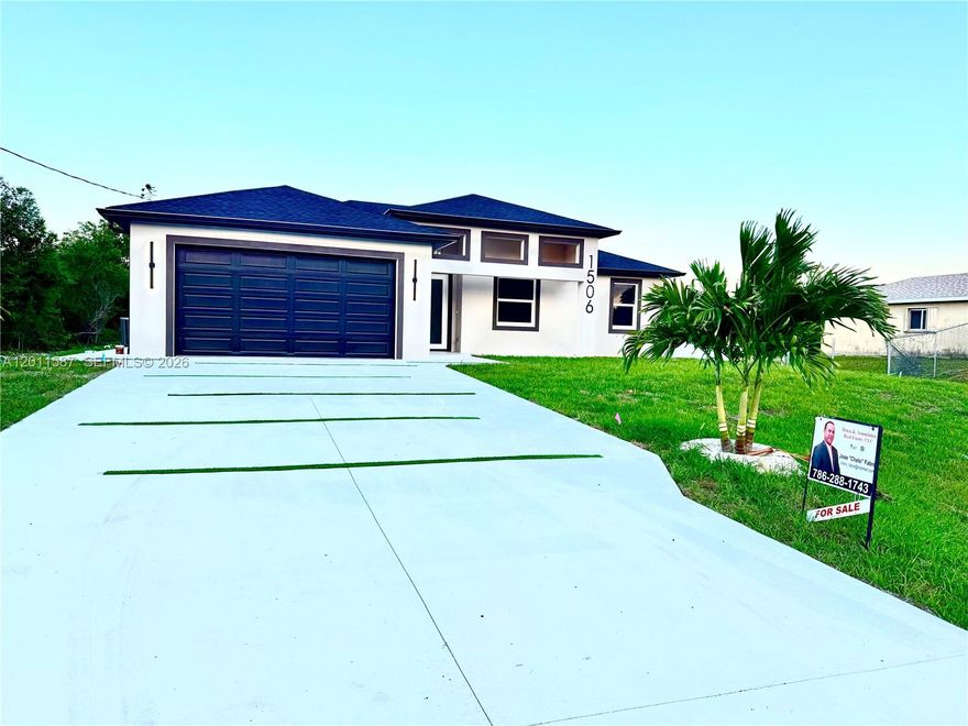 Impressive Home 3/2 baths new 2026 fully equipped with Impact doors and windows 
quartz countertops, stainless steel appliances including washer & dryer NO HOA
sits on a 1/2 acre of land with nice lanai, front porch for extra relaxation and double
car garage.