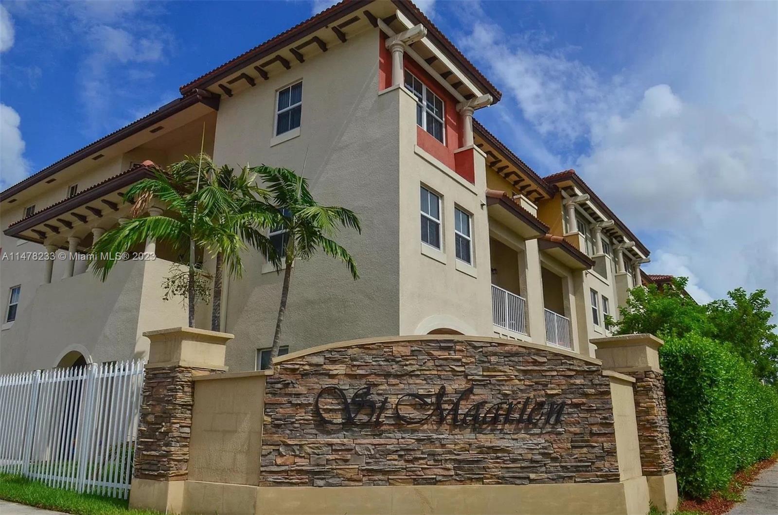 Beautiful Townhouse at Saint Maarten Condominium Doral. Second-floor property. 2 Floors, 2 Bedrooms and 2.5 Bathrooms; Beautiful Kitchen with Quartz countertops; Stainless Steel Appliances; Walking Closet in the Master, Washer and dryer in the Unit; Balcony with View to Natural Reserve. 1 Parking Space; Plenty of Visitor’s parking; Gated Community & Amazing Resort Style Clubhouse with Fitness Center, Sauna, Swimming Pool, Kids Splash Zone, Basketball and Tennis Court. Close to Top Rated Schools, Dining, Shopping Malls, Miami International Airport, and Principal Highways.