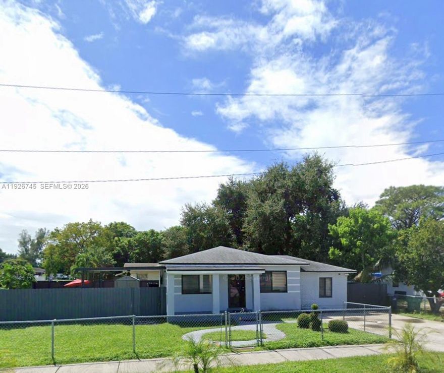 This property is an excellent investment, offering incredible potential thanks to its connection to the main highways. It’s just 5 minutes from the Opa-locka private airport, fully remodeled, with a spacious terrace built this year, new roofing, and a large backyard. Located on a corner lot with a brand-new aluminum fence. Don’t miss this opportunity in an amazing location*** LARGE NEW TERRACE,IF YOU'RE LOOKING FOR A BACKYARD THIS IS THE PROPERTY BRAND-NEW COMPLETE PLUMBING, NEW ELECTRICAL SYSTEM AND 4-YEAR OLD ROOF,IT HAS A BEDROOM WITH A SEPARATE ENTRANCE,WHICH CAN AUTOMATICALLY GENERATE INCOME FOR THE PROPERTY,$10,000 FOR CLOSING COSTS***