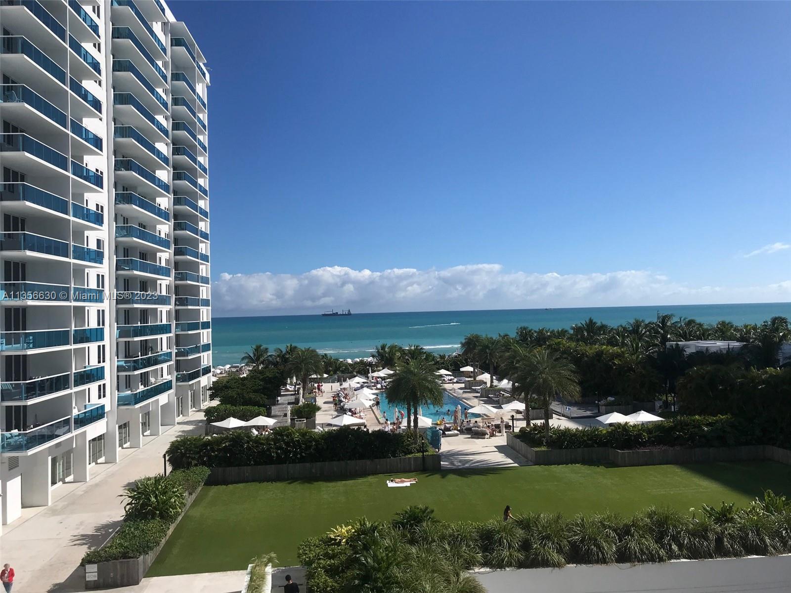 Amazing one-bedroom two-baths unit in rarely available line 540 at Roney Palace! Direct ocean views from this fully renovated 880 sft condo. Unit is beautifully furnished and it has marble floors throughout, and a spacious balcony overlooking a pool area and the ocean. Lobby renovation under completion to the same level of refinement of the adjacent 1 Hotel. Beautiful pool area with bar and beach access with complimentary service. Available for 6 month rentals or on a short-term basis. Price for 6 months lease. Inquire for short-term rentals and prices. Readily available w/Fast Approval!