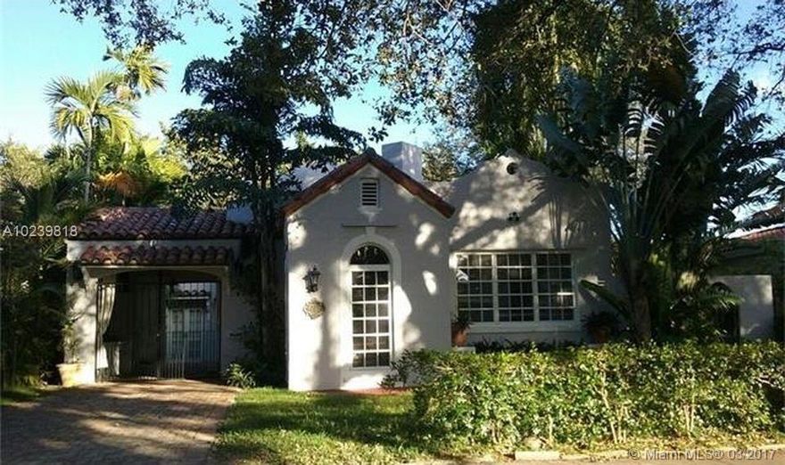 Totally remodeled 1926 Spanish home, amazing floor plan with split bedroom layout. Renovated master BR suite with impact windows and French doors. Updated kitchen with granite counters and S/S appliances. Original period details include domed with fireplace, pecky cypress ceiling in living room, arched windows and interior arches, wood and Cuban tile floors. Private backyard with outdoor shower and hot tub. Internal Spanish court yard with fountain. AVAILABLE ALSO FOR RENT W/OPTION TO BUY ONLY.