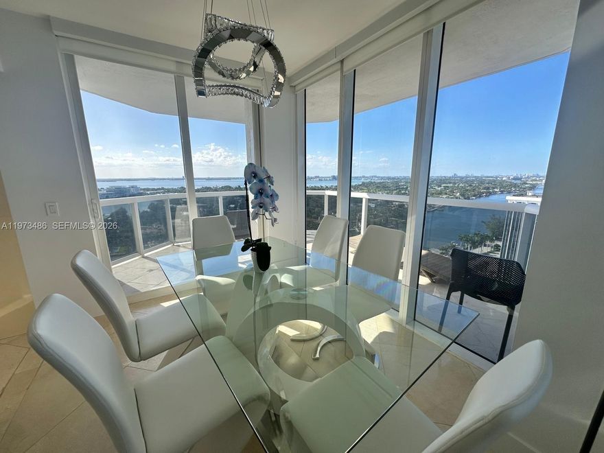 Sunsets Views! 2-bedroom, 2-bathroom residence with an amazing views of Miami living with floor-to-ceiling windows  Abundant natural light, and access to a private balcony where you can enjoy both sunrise and sunset. Resident can enjoy resort-style amenities including a spa, beauty salon, on-site restaurant, fitness center with group fitness classes included, pool, tennis courts, and 24-hour concierge and security. Very charming unit