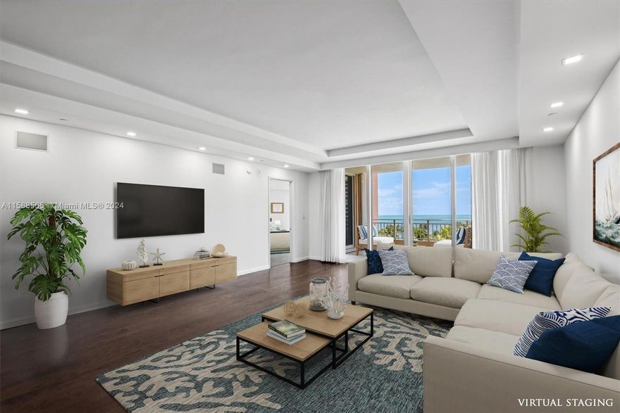 Elegant Oceanfront Retreat in sought after Ocean Tower II at "The Ocean Club" in Key Biscayne. This residence offers a spacious flow-through floor plan consisting of 4 bdrms, 5.5 baths, staff quarters, along w/2 parking spaces & 1 storage. Situated on the 7th floor offers breathtaking ocean & Bay/City skyline views, abundant natural light & refreshing ocean breezes. Kitchen features top-of-the-line appliances, including a Sub-zero refrigerator w/sleek Poggenpohl cabinets. Residents enjoy 24/7 concierge service, valet parking & on-site management. The Ocean Club amenities include multiple restaurants, pool/beach service, gym, spa & beauty salon. Sports enthusiasts can play on facilities’ 7 clay courts and 3 padel courts. Experience luxury & comfort in this coastal oasis at The Ocean Club.