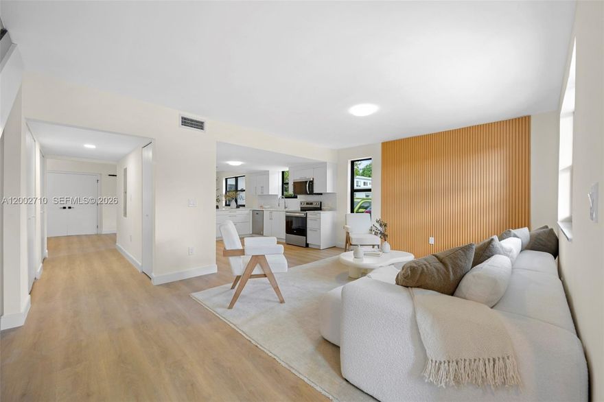 Fully renovated Miami Beach townhome just steps from the ocean. This spacious 5BD/3BA residence offers nearly 2,000 SF under A/C across two levels, featuring private balcony, and abundant natural light throughout. Enjoy a large private front yard and patio, perfect for outdoor living and entertaining. The modern layout includes a dedicated laundry room and 2 assigned parking spaces. Upgrades include hurricane-impact windows, indoor and outdoor LED lighting, an elegant staircase, and lush, modern landscaping. Designed by a top interior designer with premium finishes and a clean, contemporary style. Located in a quiet residential neighborhood near top-rated schools, beaches, parks, restaurants, and premier shopping. Move-in ready.