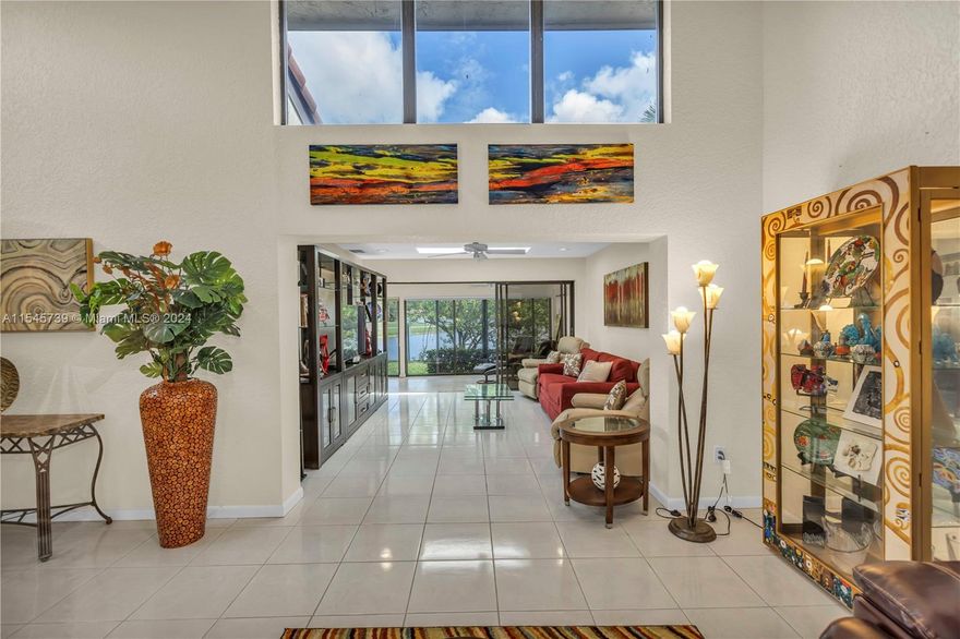Enjoy a great Florida lifestyle in this rarely available, bright and spacious 3 bed/2 bath corner villa located in the desirable neighborhood of Glades of Boca Lago, an exclusive 55+ community. Golf membership is not mandatory, pet friendly. Relax in the large Florida Room overlooking the gorgeous lake and golf course. This villa has it all! Skylights, high ceilings, tile in living/dining areas, no carpet, new central A/C, upgraded bathrooms, lots of closet space, big eat-in kitchen, one car garage with private driveway. Community features clubhouse with pool and card room, well-manicured landscape. Close to shopping, restaurants, highways, beach. HOA covers landscaping, new roof (2023), exterior paint, pest control, guard gate, basic cable, internet, pool, club house, common areas.
