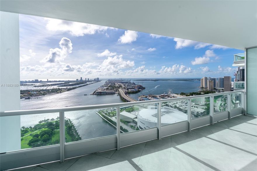 Spacious, roomy and private 2 bedroom 3 bathroom with convertible den with full bath and walk in closet. Pass
through views of both the Port of Miami, Beaches, Bay and Ocean to the east and the city to the west from the 2
wide and spacious balconies.Enter via private elevator to lceramic flooring throughout. Lots of closett space. 900 Biscayne has fantastic amenities including gym, multiple pools, jacuzzi, theatre, sauna and steam room. Directly in front of Museum park and steps to the Perez Art Museum, Frost Science, Adrienne Arsht center and the Arena. Easy to commute to Brickell, Beaches, Wynwood, Airport and more. Lots of places to eat nearby.