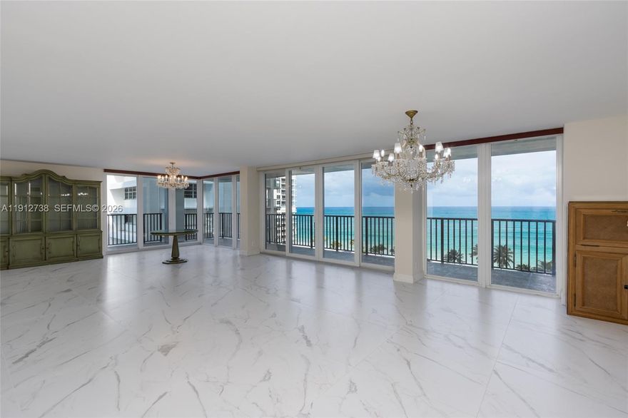 ALL IMPACT WINDOWS AND DOORS ALREADY INSTALLED. Beachfront luxury! This oversized 3 bed, 2.5 bath corner unit boasts 2,600 sq ft—One of the largest in the building, with direct ocean and intracoastal views from east, west, and north. Enjoy stunning sunrises and sunsets from your wraparound balcony. Spacious rooms, impact windows/doors, washer/dryer in unit, and abundant closet space offer comfort and convenience. Semi-private elevator adds exclusivity. Amenities include 24-hour doorman, heated saltwater pool, BBQs, fitness center, saunas, and ocean front community room. Steps from shopping, dining, and entertainment. Live the dream and let the sound of the waves welcome you home.