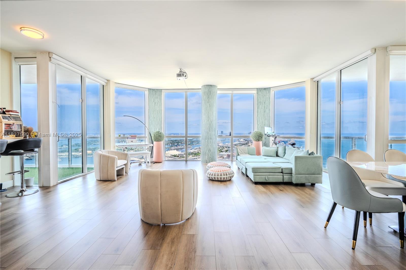 Breathtaking, unobstructed views of Biscayne Bay and the Atlantic Ocean surround this spectacular 48th-floor residence at Vizcayne Condominium, featuring rare triple exposure to the south, east, and north. Recently renovated with impeccable attention to detail, this elegant home offers modern luxury in the heart of Downtown Miami. Includes two side-by-side parking spaces and a private storage unit—an unparalleled lifestyle of beauty, comfort, and convenience. Vizcayne offers top-notch amenities including a full-service spa, state-of-the-art fitness center, club room, theater, business center, and 24-hour security.