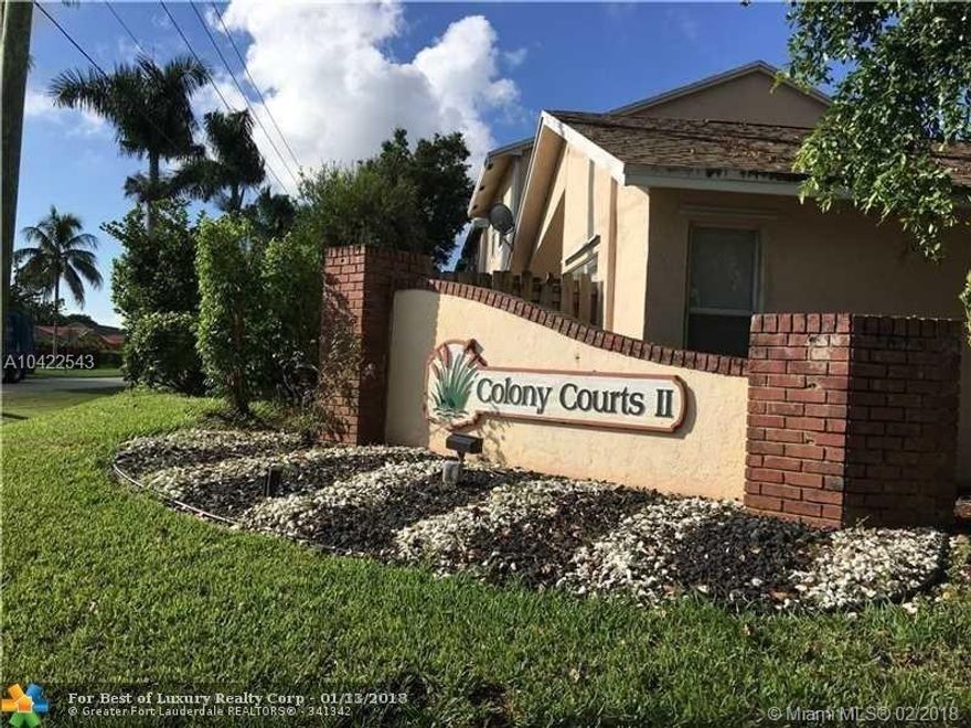 A real must see. Beautifully maintained 2/2.5 close to Sawgrass Mills Mall, I-75 and and other essential shopping needs. . Features 2 master suites, new carpet downstairs and classic flooring upstairs, Washer, Dryer, Water Heater, Microwave, 2015 A/C, Screened Patio and,Large Storage Room. Move right in and start enjoying the communities lush courtyards and amenities. HOA requires 650+ credit score J&R properties (954) 753-7966