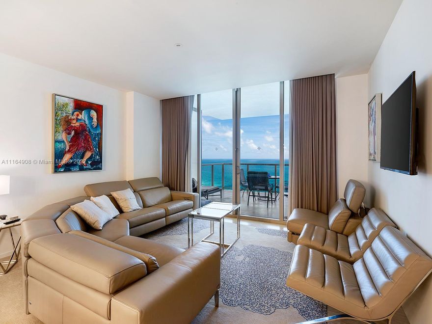 This exquisite residence at the St. Regis Hotel Bal Harbour offers three extra-deep terraces, with spectacular ocean views to the north east from every room. Luxuriously appointed, the home includes a decadent master bedroom suite with walk-in closet and oversized bathroom and a junior master suite at almost the same scale, with its own large bath and kitchenette. Entertain in the flexible living area, where a third full bath is ideal for guest use. The entire residence is replete with fine woods, rich stonework, and superlative details throughout. The home is located on a high floor of the St. Regis Bal Harbour, where the many amenities of the property are at your fingertips, including three pools, a Remede spa, butler service, and the St. Regis’ spectacular serviced beach.