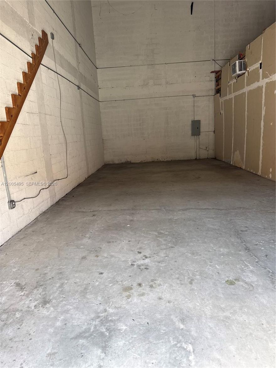 Excellent opportunity to buy this very well located warehouse with 1200 sq feet. A great flex space that can be accommodated to your needs or you can purchase as an investment property and receive rental income. This property is located close to highways. Tall ceilings for ample storage area and a nice front office with ac wall unit.