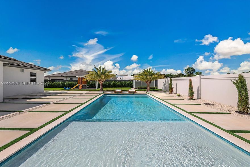 Private modern home upgraded inside and out. This 2023 newly built home features a fully decked backyard, resort-style saltwater pool, landscape lighting, high-end outdoor kitchen under an aluminum pergola, and more. Inside, every room offers custom walk-in closets, upgraded floors, a conditioned two-car garage with epoxy, full security system with cameras, alarm, city water and sewer (no septic), and other additional upgrades. Bright, private, No Hoa, move-in ready, and built for the lifestyle everyone wants but rarely finds.