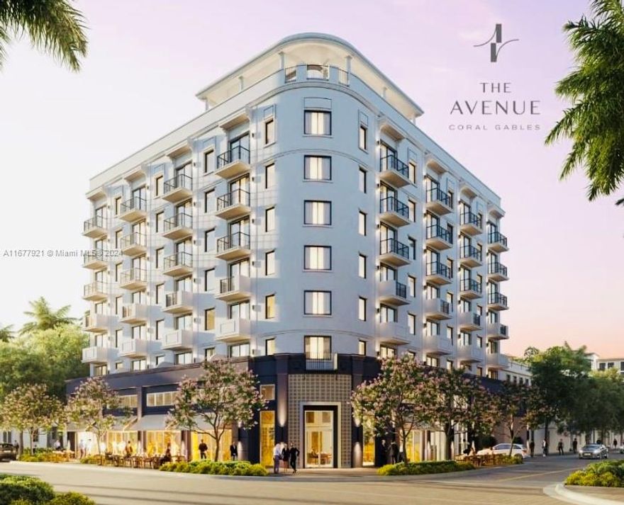 THE AVENUE- A 48 Unit, 8 story Boutique Luxury building. Comprised of 1- and 2-bedroom Residences. All Designer Decorated units by Adriana Hoyos, who has redefined the sophisticated tropical luxury with a touch of European elegance. Floor plans and layouts range between 571 to 978sqft., with 9-to-11-foot ceilings. Smart home ready, wire HDTV, data Lines and fiber Internet. Residences will enjoy flexibility in private leasing or thru the Hotel property management. Make it your Permanant Home or Pied D' Terre or Luxury Condo Hotel. Lobby Level will have 24 Hour Concierge, 24 Valet Parking and European style cafes & boutiques. The best amenity is The
Shops at Merrick Park for just foot steps to world class, dinning, shopping and exercising, strolling in the beautiful garden surroundings.
