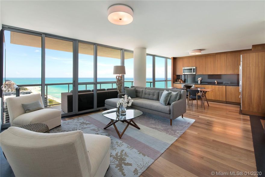 Beautiful 36th floor unit at the Setai Resort and Residences. Spacious 3 bed, 3 bath open floor plan with panoramic ocean, city and sunset views. Floor-to-ceiling glass, gorgeous hardwood flooring, luxurious finishes, two spacious balconies. Setai's award -winning amenities include: three infinity pools, beach facilities with food & beverage services, three restaurants, world class spa and 24-hour room service.