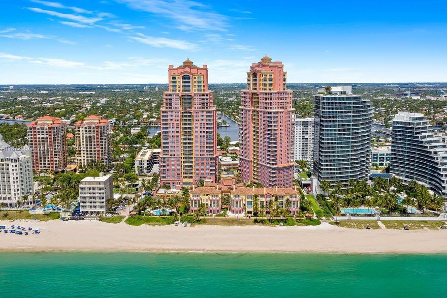 Gorgeous & Turnkey Luxury Oceanfront Residence at The Palms Fort Lauderdale Beach. The most desirable, & eastern most facing, Florence Floor Plan. Direct Ocean view from every room & views up & down the coast. Semi-private elevator with private foyer entry. Two wrap-around balconies. Beautiful marble floors, Snaidero cabinetry, Sub Zero fridge, & Extra room with Office/work area. Oversized master suite with sitting area. The Palms has resort amenities including 2 pools with attendants, 450 feet of beachfront with chair/umbrella services and attendants, two story fitness center, indoor racquetball/basketball court, sauna, steam room, club room, lap pool, billiards room, valet parking, guard gate, doorman, &security. Easy walk to restaurants, attractions, new Publix, & Birch State Park.