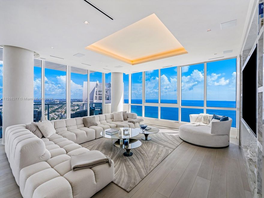 This extraordinary residence atop Miami Beach’s iconic Continuum South Tower has been completely renovated to the highest standards of comfort, luxury, and exquisite taste, offers 3 beds, 4.5 baths, plus a den that can utilized as an additional bedroom. A private elevator entry and central art gallery lead to the glass-enclosed great room with sensational 270-degree views of the ocean, bay, and Miami skyline, while the chef’s kitchen features Miele and Subzero appliances, a wine fridge, and an espresso maker. Resplendent materials, including white oak, veiny marble, and golden agate, add visual delight, while an advanced smart home system controls lighting, audio, window shades, and more. The 12-acre grounds offer a beach club, cabanas, restaurant, a fitness center & spa, and more.