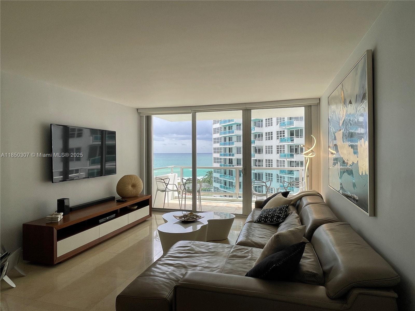 Currently rented at $3200/M until April of 2026-Opportunity to own a turn-key, elegantly furnished 2B/2B unit at resort-style Seacoast Condominium, which allows short term rentals 12 times a year. Ideal for investment, second home, or simply a beach home to enjoy year round. This unit bolsters beautiful turquoise ocean views, high-end finishes throughout, built-in closets, impact windows and more. The condo offers 5 stars hotel-like amenities with direct access to the beach, beach service, large gym, ample common areas with 24 hr security, valet for guest. Located within walking distance to the restaurants at the Eden Rock, the Fontainebleau, SoHo Beach House and the Faena Art District. Minutes away from the shops at Bal Harbour and all the entertainment Miami Beach has to offer.