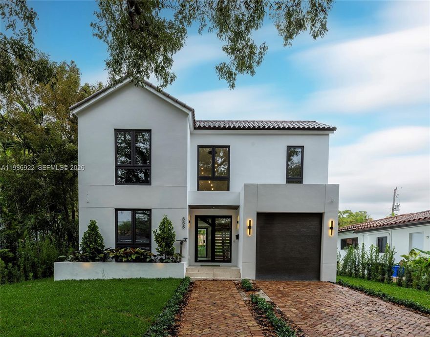 Brand-new construction in the heart of Coral Gables! This beautifully crafted 4-bedroom, 3-bath residence offers a one-car garage, with a pool, and a charming backyard—perfect for effortless indoor-outdoor living and entertaining. Enjoy a true resort-style atmosphere with ample space for lounging, grilling, and soaking up the South Florida sunshine. Ideally situated within walking distance to the Coral Gables Youth Center and Miracle Mile, where premier dining and boutique shopping await. Inside, the home showcases soaring vaulted ceilings, elegant 8-foot interior doors, a spacious living area, and dual AC systems designed for optimal comfort and energy efficiency.