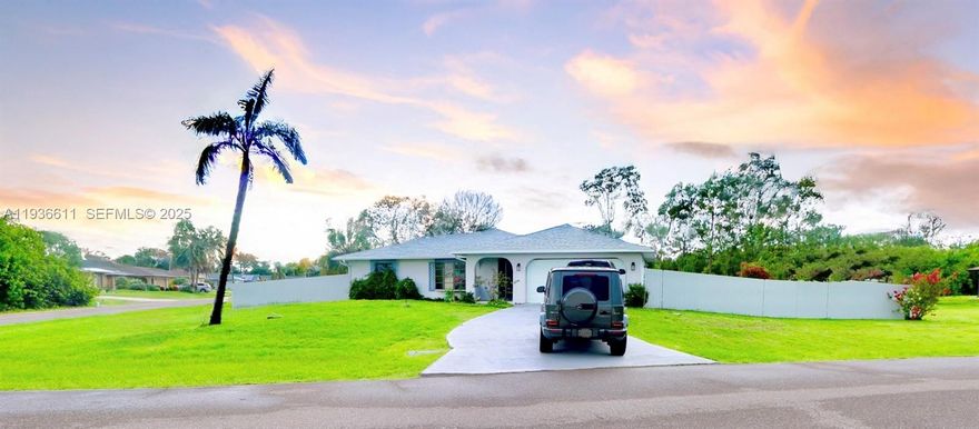 Set on an oversized corner 15,100 Sq FT lot, this 3-bed, 2-bath residence offers soaring vaulted ceilings and abundant natural light throughout. The open layout flows into a screened patio, ideal for relaxing or entertaining. A fenced backyard with room for a pool enhances the outdoor lifestyle, while a newer 2023 roof adds peace of mind. With no HOA restrictions and a converted garage providing extra flexibility, this home is located in a quiet, well-kept neighborhood close to local conveniences. Adjacent lot is also available (15,100 SF).