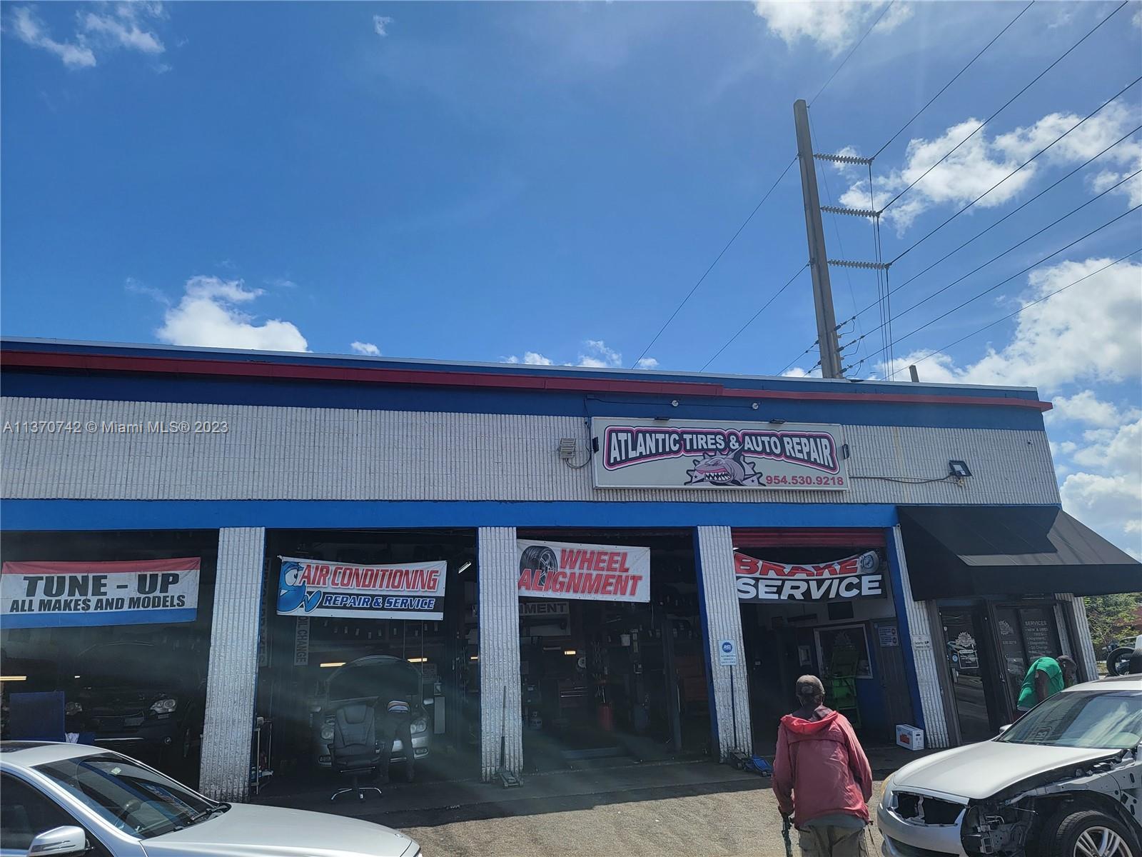 Just Reduced!! Corner unit, high traffic location. This busy traffic area on Broward Blvd., profitable well established automotive and tire repair shop be your venture for all makes and model vehicles. Located on a corner lot. This business has 4 bays, 3 lifts, 1 alignment lift, alignment machine, tire machine, air compressor, ladder, fridge, all used types, computers, phone system, security cameras and central computer systems with 1 office, 1 receptionist/waiting area and much more. Long/short term lease is available for the new owner. The owner is a motivated seller. Schedule your appointment today to view the property. Do not disturb the workers.