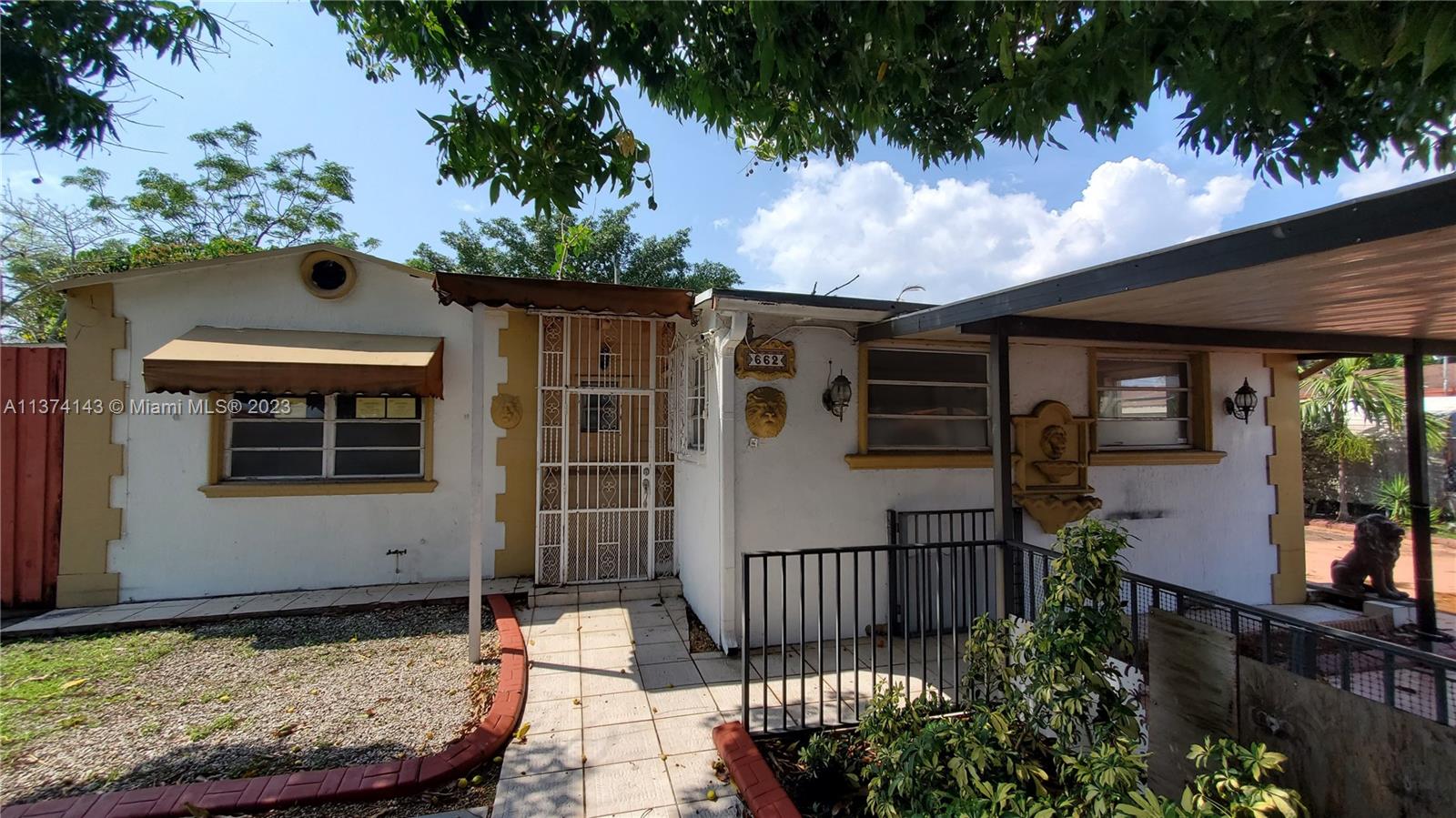 Single family residence in the municipality of Hialeah. Located approximately 10 blocks North of Miami International Airport and less than 10 minutes from the City of Miami Beach, Wynwood and Midtown. CBS perimeter wall in front and dual carports. Full size pool and pool house. The City of Hialeah Re-occupancy Inspection report is in attachments. Sold as-is with no seller repairs. This property is eligible under the Freddie Mac First Look initiative through 5/17/2023.