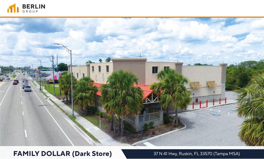 The subject property is a Family Dollar located at 37 N US Highway 41 in Ruskin, Florida, consisting of approx. 8,328 square feet on a 1.2-acre parcel. Although the store is currently dark, it remains under a corporate-guaranteed absolute NNN lease with just under five years remaining and no landlord responsibilities. A CPI-based rent increase is scheduled for March 2027. The asset offers passive income and strong value-add potential through re-tenanting or lease restructuring.