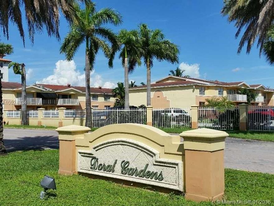 Beautiful 2/2, Gourmet kitchen with wood cabinets, stainless steel appliances, granite counters & inspiring lighting. Spacious living/dining area, a large balcony overlooking the sparkling pool. Large bedrooms & both bathrooms have tub with shower. Washer and dryer inside the unit. Tile/pergo floors. Gated community with pools and tennis court, located in the heart of Doral. Easy to show, must see.