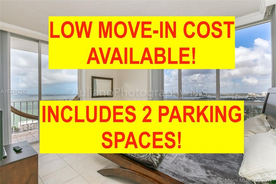 Pay only 1st month & security deposit with sufficient proof of income, excellent credit, and landlord verification! Enjoy captivating views of Biscayne Bay and Downtown's skyline from every room with this exclusive corner penthouse. Unique for its 10-foot ceilings and two separate balconies, perfect for gatherings or daily retreat. Traditional floor plan for security and peace of mind. Tiled flooring all throughout. This unit includes two covered parking spaces. Building offers a variety of amenities including on-site convenience store, 24 hr security, Olympic-sized swimming pool, Jacuzzi, gym, restaurants, beauty salon, marina and more!