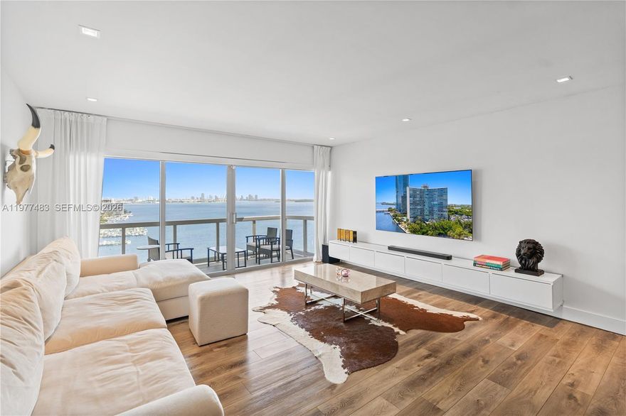 Gorgeously and professionally redesigned 3BR/2BA corner residence with direct, unobstructed views of Biscayne Bay, the South Beach skyline, ocean, Port of Miami, and sparkling city lights. Open-concept layout, fully renovated in 2018 with new plumbing, electrical, walls, and impact windows. Brand-new refrigerator. Ideal split floor plan with two primary suites. Full-size washer and dryer in the unit. HOA includes A/C, hot water, cable, and high-speed internet. Resort-style waterfront amenities include valet, heated pool by the bay, two Jacuzzis, tennis courts, fitness center, kids’ playroom, BBQ area, and on-site mini-market. Prime location in the quiet residential part of Brickell, offering easy access to I-95, Miami International Airport, Downtown, Coconut Grove, Coral Gables, and the beaches.