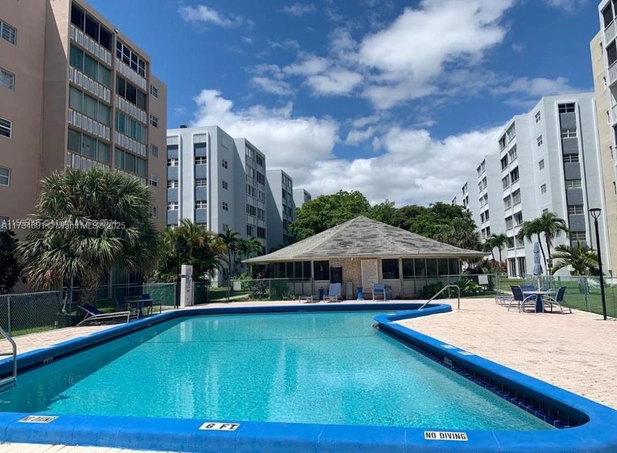 Beautiful 2/2 apartment with newly renovated ample balcony overlooking the pool area. Roof is new, a/c (3 yrs),  Assigned parking.  Amenities include convenient laundry facilities on each floor, community swimming pool, exercise room, party room, and BBQ area. The building is conveniently located a few minutes walk from shopping centers and restaurants, only 5 minutes drive to the beach. All ages are welcome.