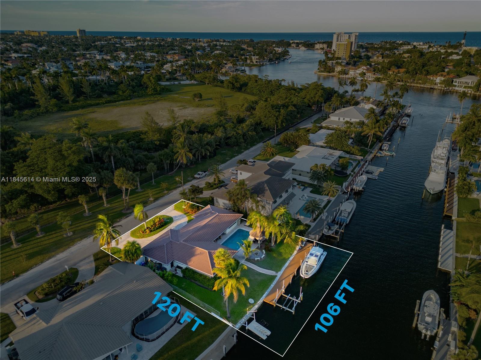 Experience waterfront living in this beautifully renovated 3-bed, 3-bath home in Hillsboro Harbor with 105 feet of waterfront and direct ocean access in front of the park. Enjoy a 13,000-lb boat lift, floating dock, and no fixed bridges. The home features a modern German kitchen with Bosch appliances, impact windows, updated bathrooms, and a new roof. The resort-style backyard includes a south-facing pool, sauna, and tiki hut. Located on a quiet cul-de-sac, the property offers a brick-paved circular driveway and garage with a new door. This move-in ready gem is ideal for boating enthusiasts and entertainers alike. New Seawall to be completed in October. Schedule a showing today!