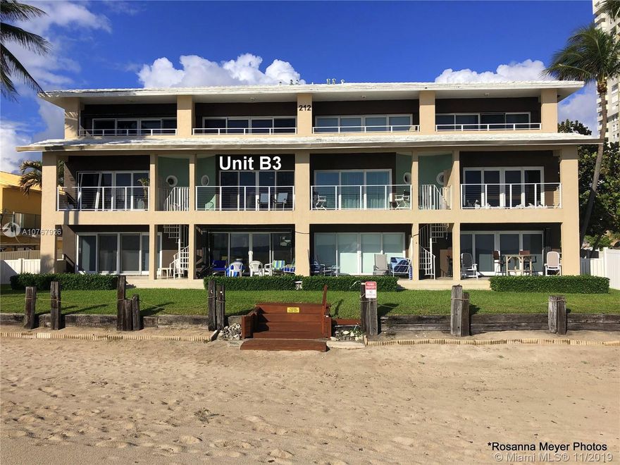 Great beach living directly on the sand. Located just South of the Pompano Beach Pier. This unit offers 2 masters suites, 2 1/2 bath, fully furnished, high efficiency A/C, incredible views of the ocean and beach. Direct access to the beach from living room balcony. Hurricane impact glass doors. This complex of 8 units offers a pool and grassy oceanfront common area for entertaining. Entrance located on the second floor. Available for annual lease.