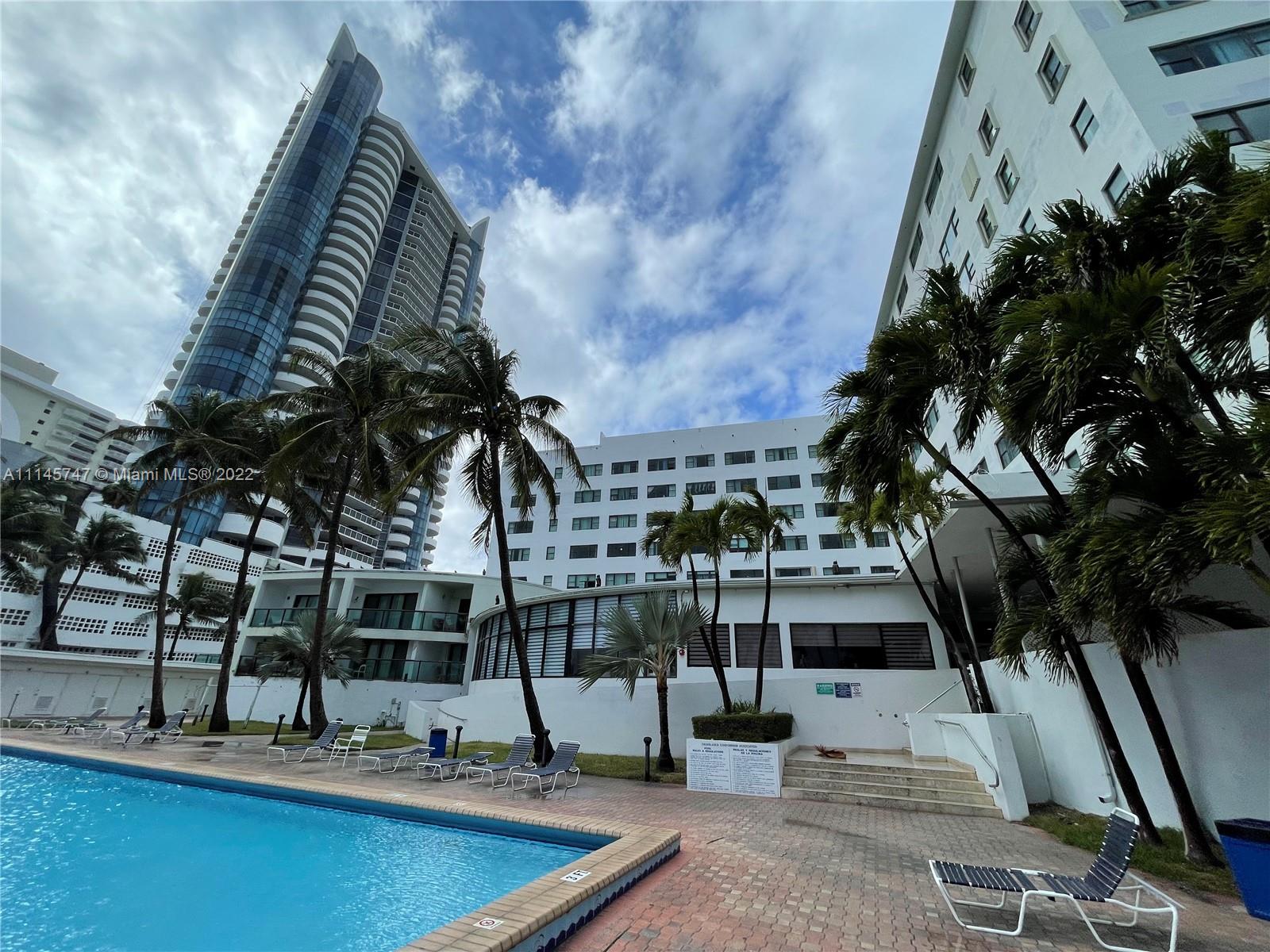 Spectacular Studio For Rent in the Beach Front Casablanca Condo on Collins Ave! Completely Remodeled with all brand new appliances, TV, floors, kitchenette, bathroom, and walk in closet! All utilities are included in the rent (Electricity, Cable, Internet, Water, & Trash). Great amenities including pool, 24 hour security, laundry rooms on each floor, bar lounge, restaurants, mini market, and beach access. No parking included, but valet parking or public parking is available. The unit comes Furnished (A sofa and dining table will be added in the unit). Only one block from Millionaires Row and less than 15 minutes from the excitement of South Beach, yet, far enough away to enjoy a quiet getaway. Many restaurants, shops, grocery stores, boardwalk/promenade all within walking distance.