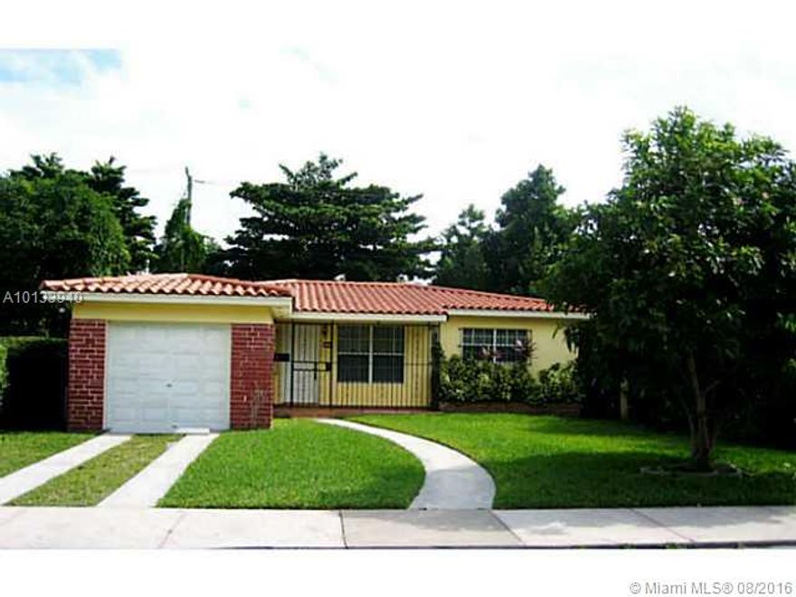 Great North Gables location. Bright and spacious 3 bedroom, 2 bath with open floor plan. Larger than tax roll. Living/dining plus Florida room & bonus room (could be 4th bedroom) + laundry room. Split bedroom plan. Tile floors throughout. Corner home on closed, tree-lined street. Quiet family neighborhood. Paved deck, privacy hedge. Lawn maintenance included. Close to downtown Gables, UM, downtown Miami, shopping and airport. Available Nov 1.