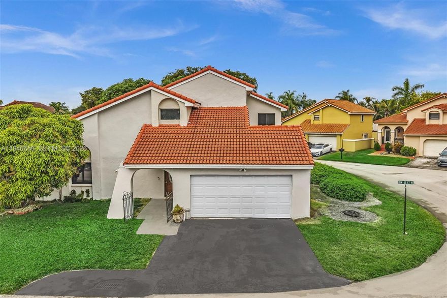 Welcome to The Moors – Fully renovated 2-story dream home in gated community! Located near the Palmetto Expressway, this 4BD/3BA home features a spacious loft, new roof (10-year warranty), impact windows, waterproof laminate flooring, renovated bathrooms, The updated kitchen has quartz counters, wood cabinets, stainless steel appliances, and a pass-through to the living area. One bedroom and full bath are on the first floor; remaining bedrooms and loft upstairs. Oversized master with walk-in closet and luxurious bath with tub and shower. Enjoy 24/7 security, low HOA, and resort-style amenities: clubhouse, gym, guesthouse, and lake great for fishing. Covered patio and pool-sized yard. Firm price – non-negotiable.