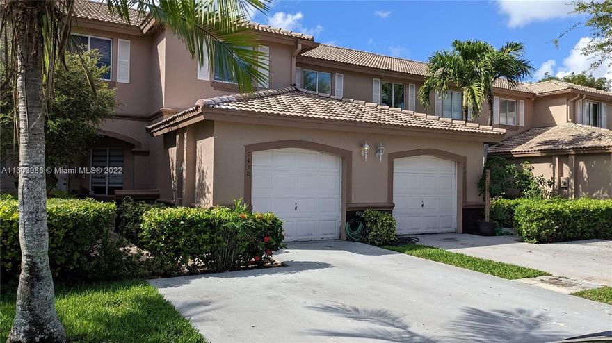 Stunning 2 story Townhome in the prestigious Villas of Lago Mar. 4 Bedrooms (Converted Garage is 4th Bedroom) and 2.5 Bathrooms with a Loft area upstairs that can be utilized for an office or entertainment area. Recently updated kitchen cabinets & ceramic flooring on first floor with wood laminate flooring on second floor. Access to Community Pool and ample guest parking.