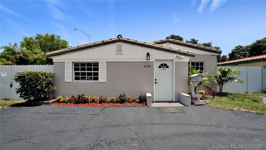 Tastefully Renovated 3 bedroom 1 bath single-family home with large circular driveway situated on a spacious corner lot in the highly coveted North Miami Beach. (Property is larger than appears on tax roll contains 1,184 Living Sqft ) Features include: rectified porcelain 24 X 24 tile throughout, new kitchen cabinets with white quartz countertops and stainless steel kitchen appliances, completely updated bathroom, new LED lighting throughout, new windows, freshly painted inside and out, new front and back fence, patio shed, Tiled-barreled Roof. All necessities are at your fingertips: Jackson Hospital, Greynolds park, schools, I-95 expressway, Aventura mall, shopping centers, beach minutes away and so much more. Home is being sold AS IS. Furniture is negotiable**